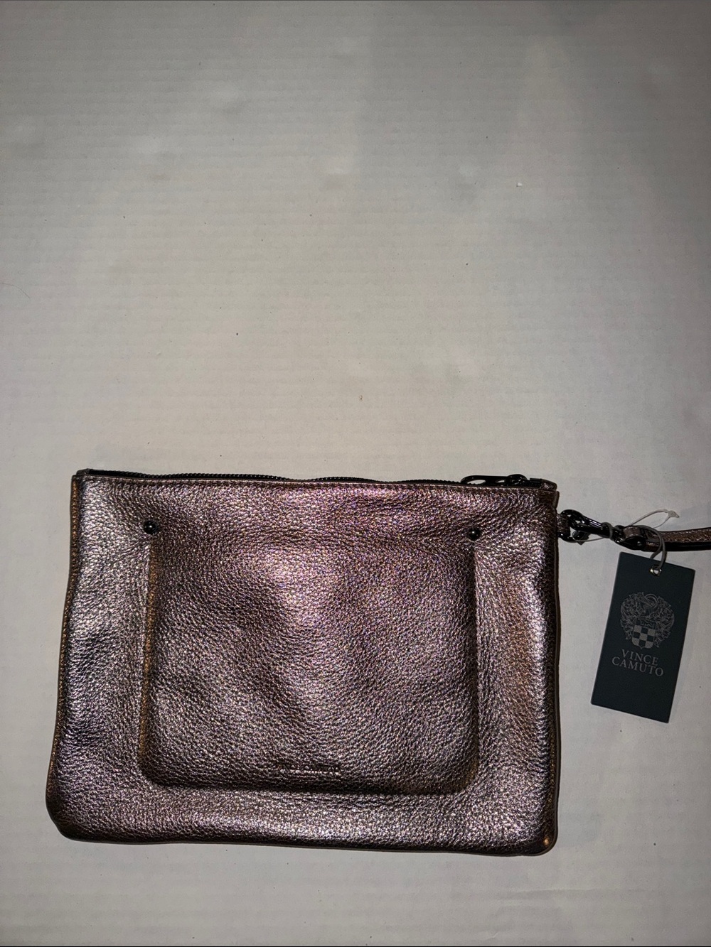 Vince Camuto Metallic Bronze Pebbled Wristlet Clutch